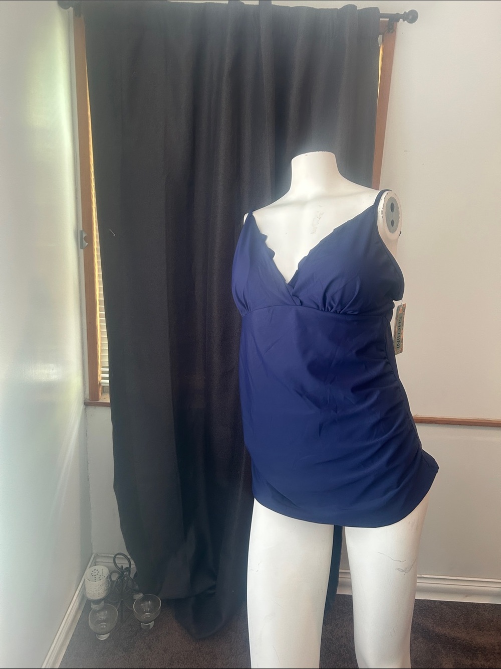 Shekini Navy V-Neck Tankini Swim Top
